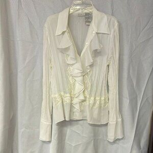 White Stag Cream Ruffled Fitted Blouse